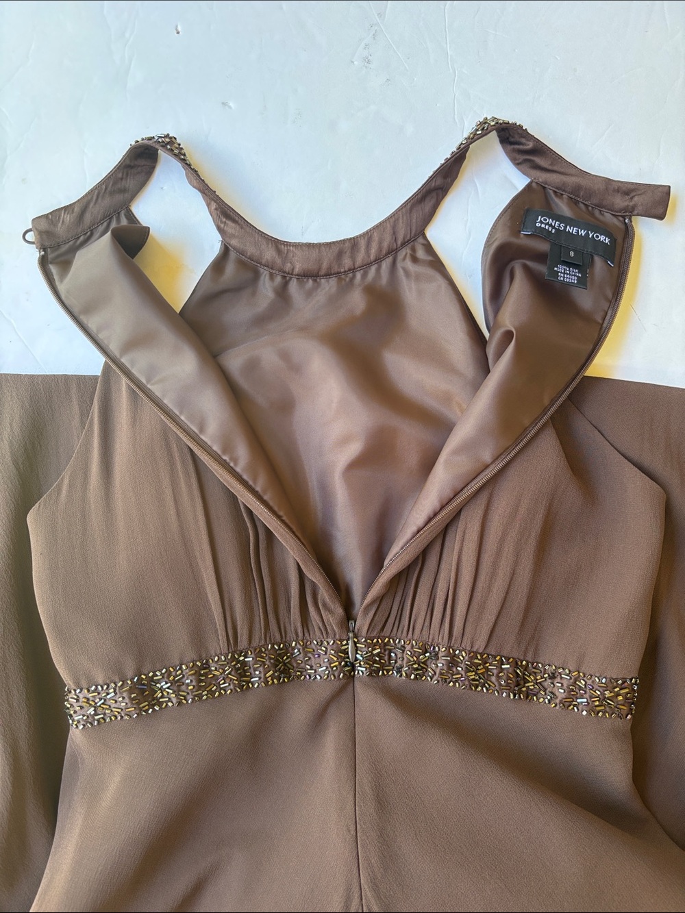 Vintage Y2K Silk Beaded Brown Formal Long Dress Gala Party Special Occasion Cute - Picture 16 of 17